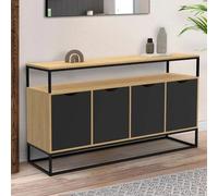 IDMarket - Buffet BOSTON 140 cm 4 portes noires design industriel