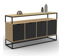 IDMarket - Buffet BOSTON 140 cm 4 portes noires design industriel