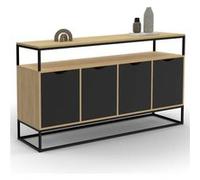 IDMarket - Buffet BOSTON 140 cm 4 portes noires design industriel