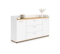 IDMarket - Buffet 140 cm JABA 4 Portes avec Rebord Blanc et Plateau Bois façon hêtre