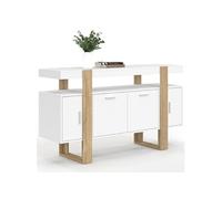 IDMarket Buffet Phoenix 140 cm 4 portes Blanc et bois