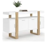 IDMarket Buffet Phoenix 140 cm 4 portes Blanc et bois