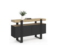Buffet 140 Cm Phoenix 4 Portes Noir Avec Plateau Bois Noir
