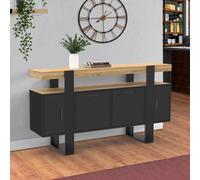 IDMarket - Buffet 140 cm Phoenix 4 Portes Noir avec Plateau Bois