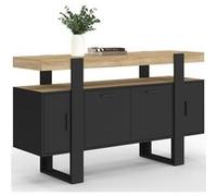Buffet 140 Cm Phoenix 4 Portes Noir Avec Plateau Bois Noir