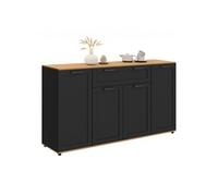 IDMarket - Buffet 140 cm VITO 4 Portes et 1 tiroir Noir et Bois