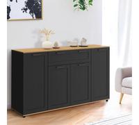 Buffet 140 Cm Vito 4 Portes Et 1 Tiroir Noir Et Bois Noir