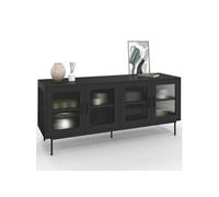 IDMarket - Buffet 140 cm ZINEB 4 Portes vitrées façade cannelée Noir