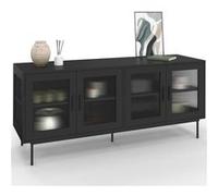 IDMarket - Buffet 140 cm ZINEB 4 Portes vitrées façade cannelée Noir