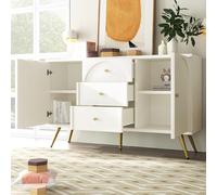 Buffet, 140 x 84 x 40 cm, commode moderne avec 2 portes et 3 tiroirs, commode blanche avec tiroir, meuble de rangement multifonctionnel, buffet avec étagère réglable, blanc crème