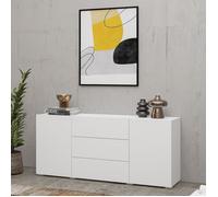 Buffet 140cm collection EVA 2 portes et 3 tiroirs. Couleur blanc et chêne. 140x63x35 Blanc