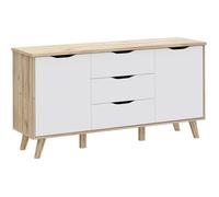 Buffet 150 cm - VANKKA - Chêne / Blanc mat - 2 portes - 3 tiroirs