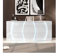 Buffet 150x40x70 cm avec 3 Portes Éclairage LED Étagères Réglables et Rangement - Blanc