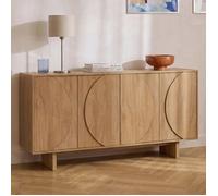 IDMarket - Buffet bas 160 cm ARVIN 4 portes reliefs arrondis bois clair | Buffet enfilade pour salon ou salle à manger, 2 doubles placards avec étagères ajustables