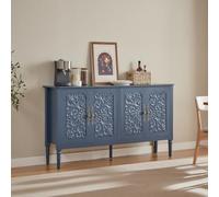 Buffet 160 cm de large - Commode vintage avec sculpture en relief - Bleu | Armoire de rangement rétro avec grand espace de rangement et coins arrondis - Pour salon, salle à manger et entrée