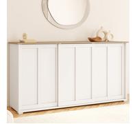 Buffet 160 cm JANGO 3 portes coulissantes blanc et plateau bois