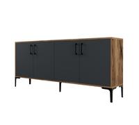 CONCEPT USINE | Buffet Style Industriel 160 cm | Design ARKEL Anthracite & Bois Noyer | Rangements Spacieux | Pieds en Métal Noir | Meuble d'Intérieur Moderne, Élégant, Robuste et Fonctionnel