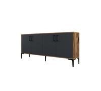 CONCEPT USINE | Buffet Style Industriel 160 cm | Design ARKEL Anthracite & Bois Noyer | Rangements Spacieux | Pieds en Métal Noir | Meuble d'Intérieur Moderne, Élégant, Robuste et Fonctionnel