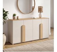 Buffet 160 cm TIRANA 4 portes avec grandes poignées beige et bois clair