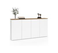 Buffet 160 cm TOBY 4 portes blanc et plateau bois
