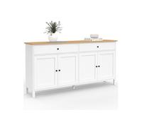 IDMarket - Buffet 160cm Achille 4 Portes et 2 tiroirs Blanc et Plateau Bois