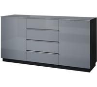 Buffet 160cm avec 2 portes et 4 tiroirs, collection ZANTE. Couleur noir et gris brillant.