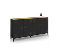 IDMarket - Buffet 160 cm Ester métal Noir Plateau Bois, Design Industriel | Avec 4 portes