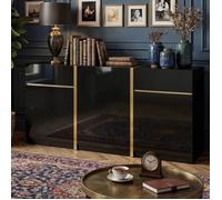 Buffet 160cm - Laqué Haute Brillance - Style Italien Luxe - 3 Portes & 2 Tiroirs - Noir & Or