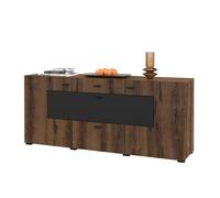 Buffet 165cm collection KOBEE 3 portes et 2 tiroirs. Couleur chêne foncé et noir. 165x70x39 Marron