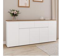 IDMarket - Buffet 180 cm Toby 5 Portes et 2 tiroirs Blanc et Plateau Bois
