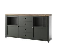 Buffet 180cm avec LED intégrées collection ASSIA. Coloris vert et chêne. 2 portes et 4 tiroirs. 181x93x42 Vert