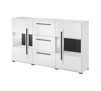 Buffet 180cm collection BREDA deux portes partiellement vitrées et trois tiroirs. Coloris blanc
