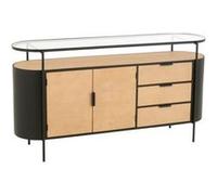 Buffet 2 portes 150x36x80 cm en verre, bois et métal noir - GAIRLY Noir
