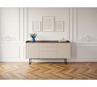 Buffet 2 portes 166 cm LOUNA beige et effet bois avec tasseaux et LED BOBOCHIC Beige