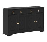 HOMCOM Buffet Meuble de Rangement Armoire de Cuisine Style Rural 2 tiroirs et 2 placards avec étagères à hauteurs réglables - dim. 121L x 37l x 75H cm Noir