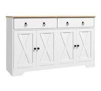 HomCom Buffet 2 portes 2 tiroirs style rural chic – étagères réglables – Blanc aspect bois