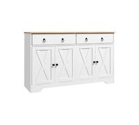 HOMCOM Buffet Meuble de Rangement Armoire de Cuisine Style Rural 2 tiroirs et 2 placards avec étagères à hauteurs réglables - dim. 121L x 37l x 75H cm Blanc