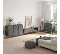 Buffet 2 portes 2 étagères 3 tiroirs design scandinave gris aspect bois clair