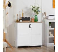 HomCom – Buffet 2 portes, 2 étagères, panneaux blanc aspect bois clair