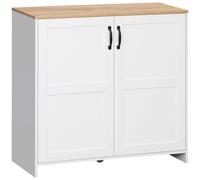 HOMCOM Armoire Meuble de Rangement Buffet Cuisine avec Placard 2 Portes et 2 étagères réglables - Blanc et Aspect Bois - 90 x 39,5 x 88 cm