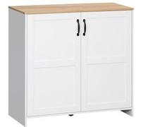 HomCom – Buffet 2 portes, 2 étagères, panneaux blanc aspect bois clair