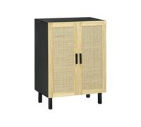 HOMCOM Meuble de Rangement Buffet rotin avec Placard à Portes Effet cannage, étagères réglables, Armoire de Rangement pour Salon, Cuisine, Chambre, 73 x 41 x 102 cm, Noir et Bois Naturel