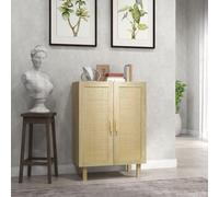HomCom Buffet 2 portes 2 étagères style bohème cannage rotin bois clair beige