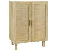 Buffet 2 Portes 2 Étagères Style Bohème Chic Cannage Rotin Bois Clair Beige