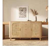 Buffet 2 portes 2 tiroirs 140x40x80 cm organic natural design contemporain MDF et cannage