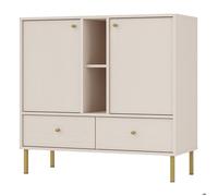 Buffet 2 portes 2 tiroirs - OKTIO - 100 cm - beige avec étagère