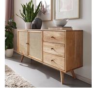 Buffet 2 portes 3 tiroirs 140x40x75 cm en manguier naturel