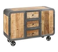 Buffet 2 Portes 3 Tiroirs Acier et Bois Massif - EDWIN - ALTOBUY Gris G