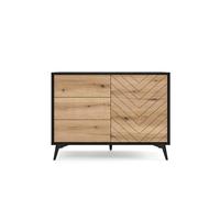 Buffet 2 portes 3 tiroirs Chêne et Noir pieds métal 104 cm - THAÏS