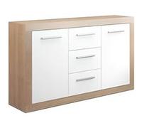 Buffet 2 portes + 3 tiroirs coloris Chene Cambrian / Blanc - Longueur 134 x profondeur 35 x hauteur 78 cm -PEGANE- Chêne Cambrian / Blanc